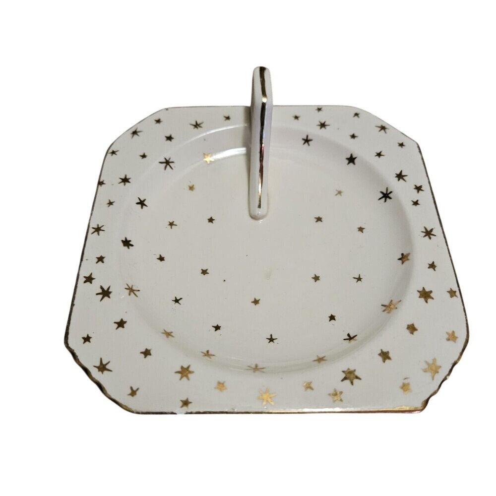 Antique Moriyama Morimachi Plate‎ W/ Handle Gold Hand Paint Stars Japan